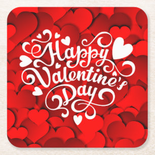 Happy Valentine's Day Heart Shape-23803 Square Paper Coaster