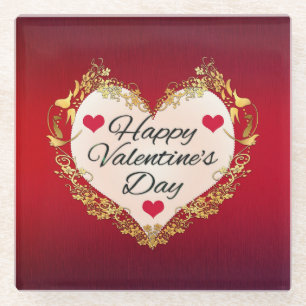 Happy Valentine's Day Heart Shape-47949 Glass Coaster