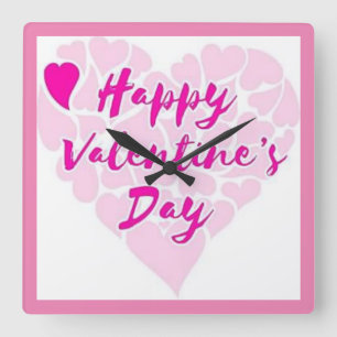 "HAPPY VALENTINE'S DAY" HEART SQUARE WALL CLOCK