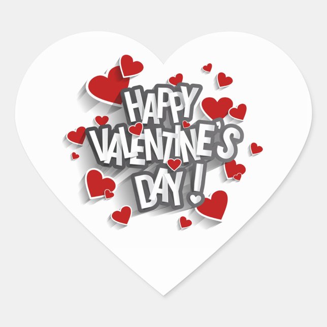 Happy Valentine's Day Heart Sticker (A heart-shaped sticker with the text "Happy Valentine's Day surrounded by red hearts.)
