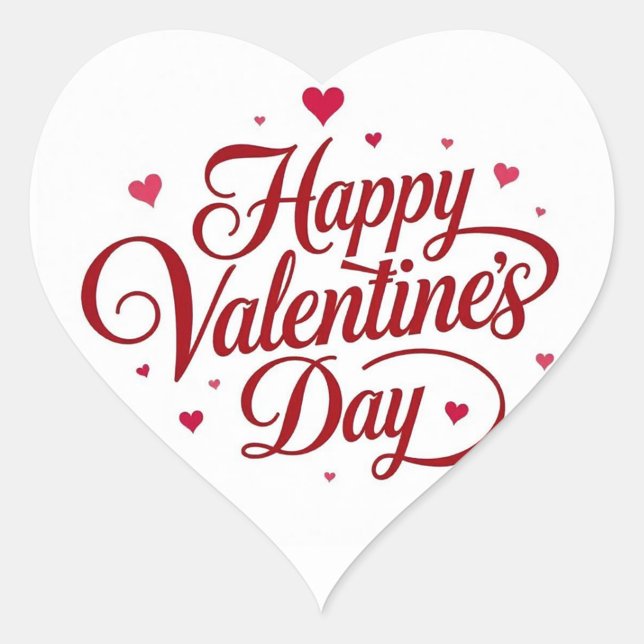 Happy Valentine's Day  Heart Sticker (Red Font Happy Valentine's Day Heart Stickers)