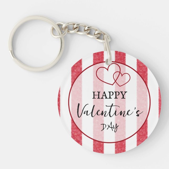 Happy Valentine's Day Heart Stripes Acrylic Key Ring (Front)