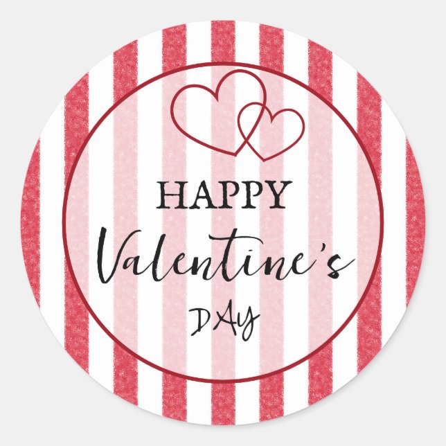 Happy Valentine's Day Heart Stripes Classic Round Sticker (Front)