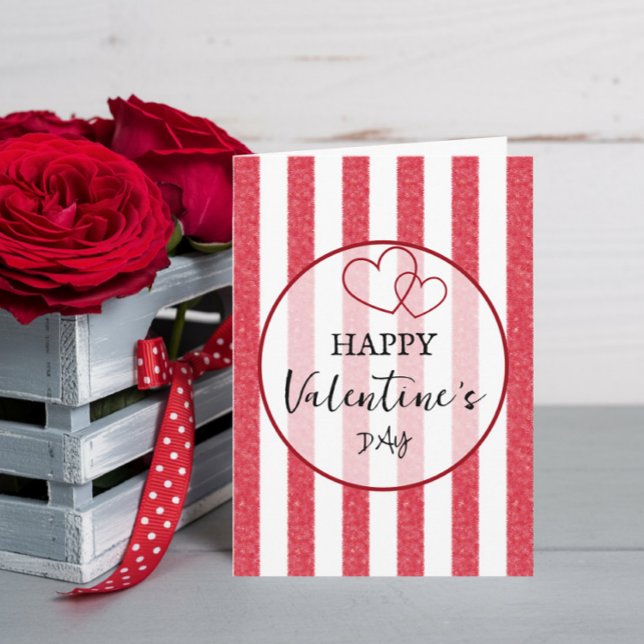 Happy Valentine's Day Heart Stripes Folded Holiday Card (Creator Uploaded)