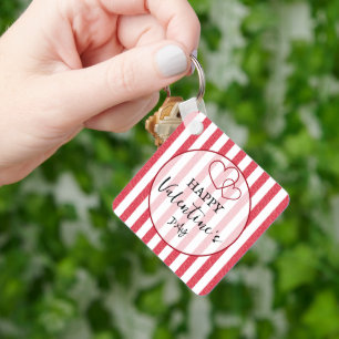 Happy Valentine's Day Heart Stripes Keychain