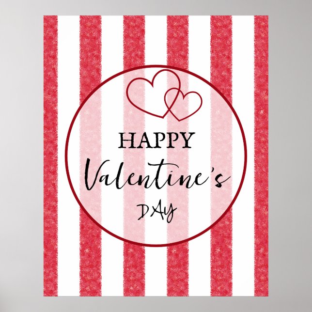 Happy Valentine's Day Heart Stripes Poster (Front)