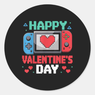 Happy Valentines Day Heart Video Gamer Controller  Classic Round Sticker