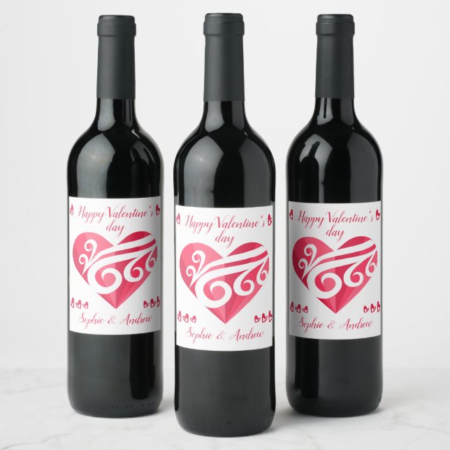 Happy Valentine's Day Heart  Wine Label (Bottles)