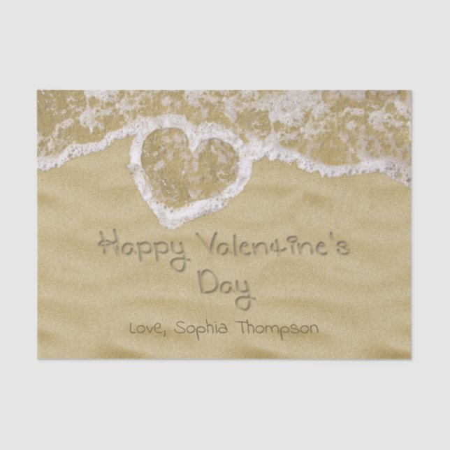 "Happy Valentine's Day" Heart written in Sand Tissue Paper (Front)