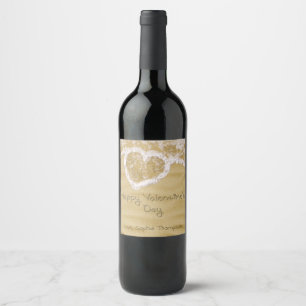 "Happy Valentine's Day" Heart written in Sand Wine Label
