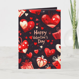 Happy Valentines Day Hearts and gifts Card