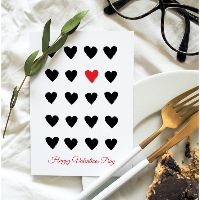 Happy Valentines Day Hearts Black And Red Gift Holiday Card (Creator Uploaded)