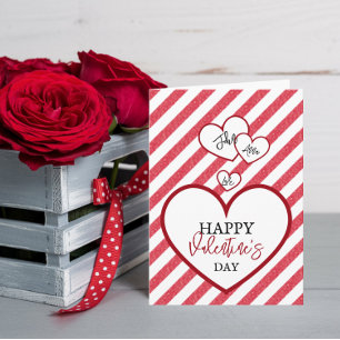 Happy Valentine's Day Hearts Chalk Stripes Folded Holiday Card