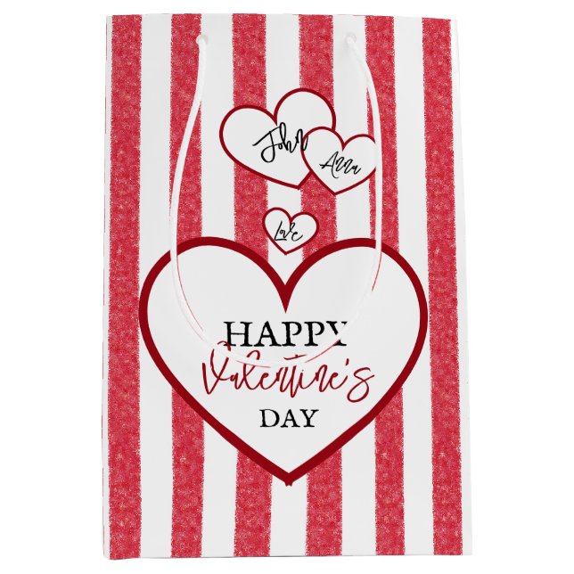 Happy Valentine's Day Hearts Chalk Stripes Medium Gift Bag (Front)