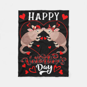 Happy Valentine's Day Hearts Couple Armadillos Zoo Fleece Blanket
