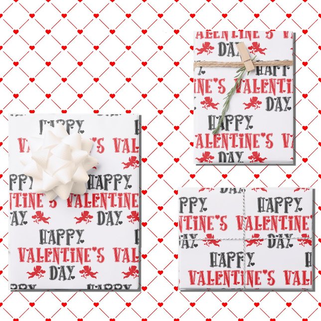 Happy Valentine's Day Hearts Cute Cupid 3 Wrapping Paper Sheet (Creator Uploaded)