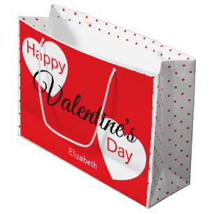 Happy Valentine's Day Hearts Dots Name Large Gift Bag