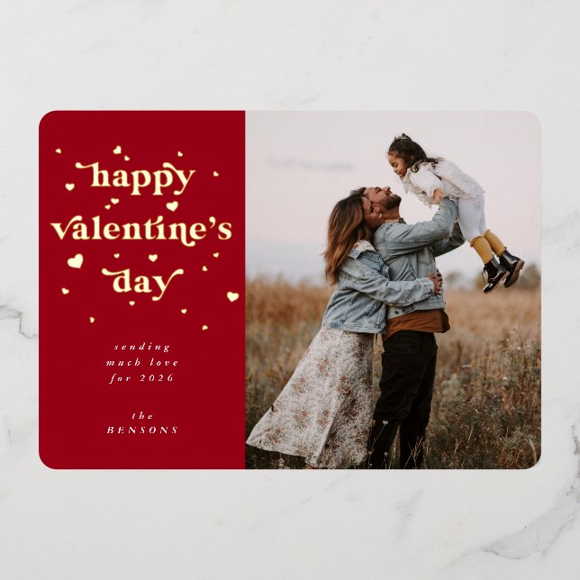 Happy Valentine's Day + Hearts Foil Photo Card (Front)