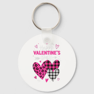 Happy Valentines Day Hearts Girls Women Leopard An Key Ring