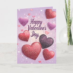 Happy Valentines day Hearts Glitter Purple card