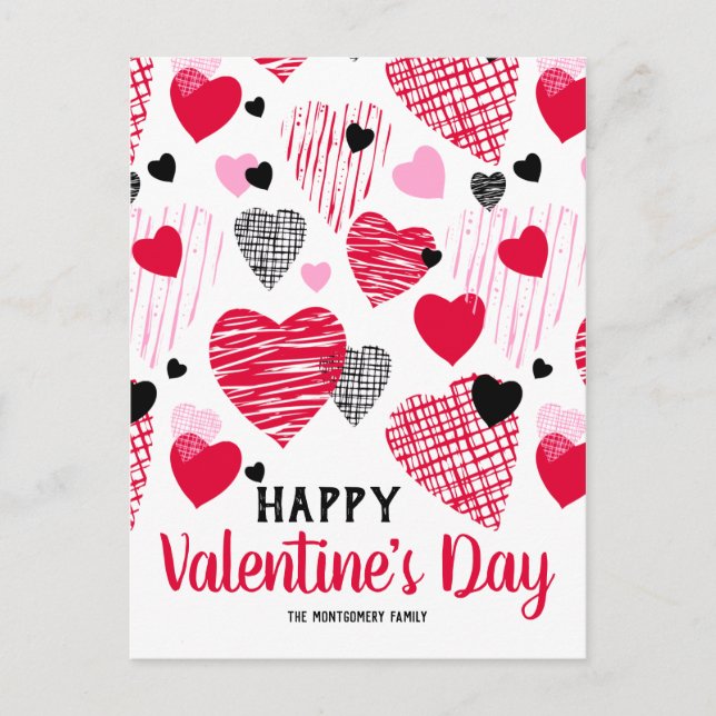 "Happy Valentine's Day" Hearts Personalised Postcard (Front)