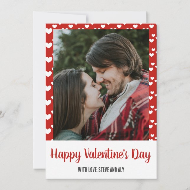 Happy Valentine's Day Hearts Photo Holiday Card (Front)