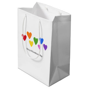Happy Valentines Day Hearts Rainbow Colours Kids Medium Gift Bag