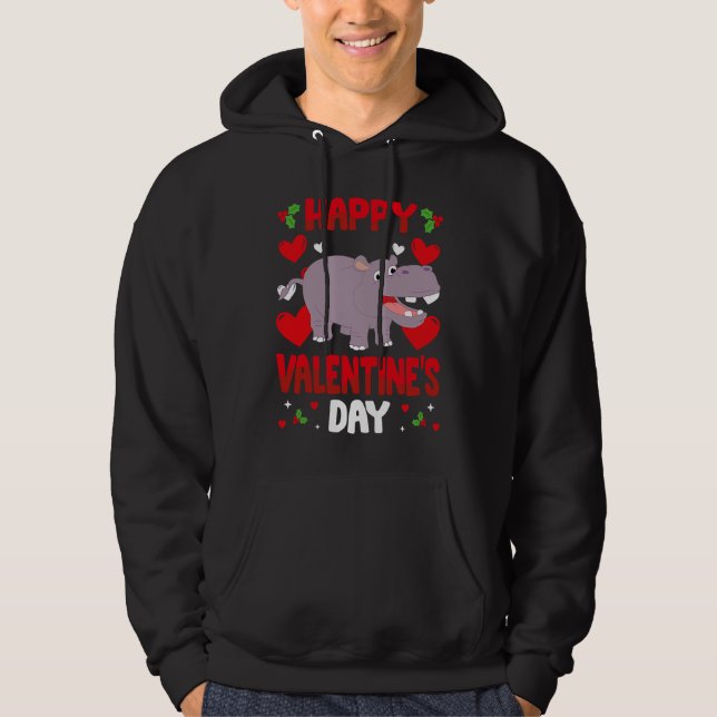 Happy Valentines Day Hippo Heart Love Animal Hoodie (Front)