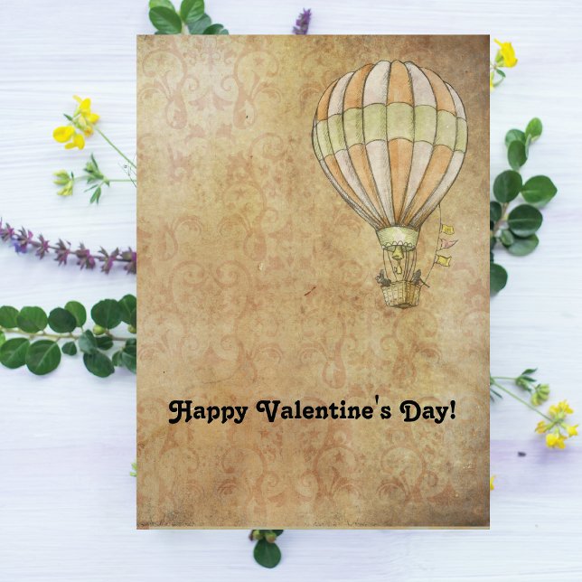 Happy Valentine's Day Hot Air Balloon Steampunk Holiday Card (Creator Uploaded)