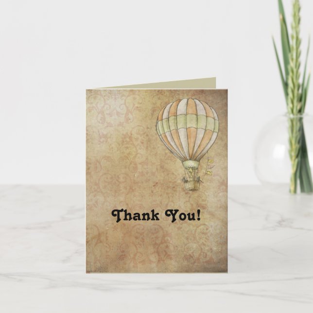Happy Valentine's Day Hot Air Balloon Steampunk Thank You Card (Front)
