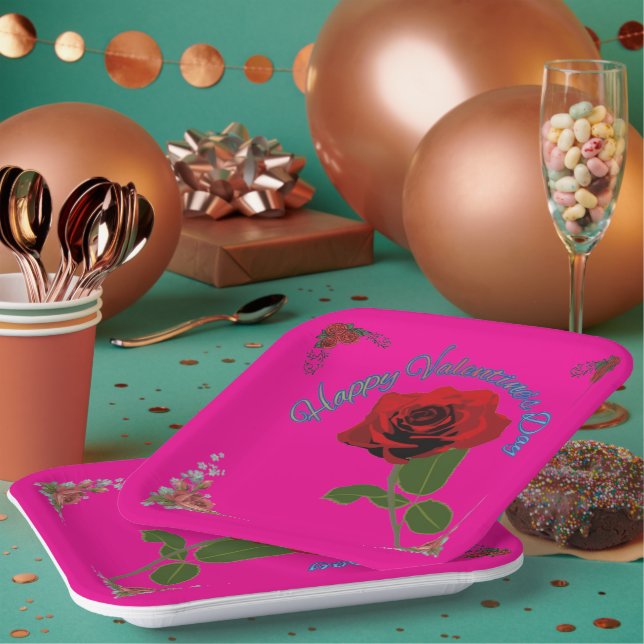 Happy valentine's day hot pink paper plate