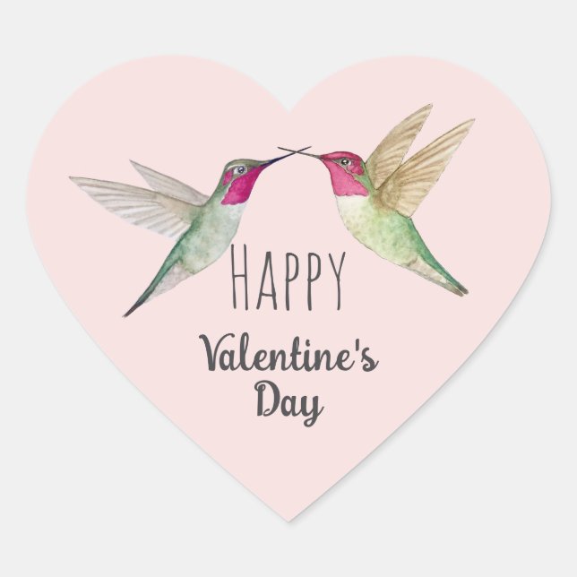 Happy Valentine's Day Hummingbirds   Heart Sticker (Front)