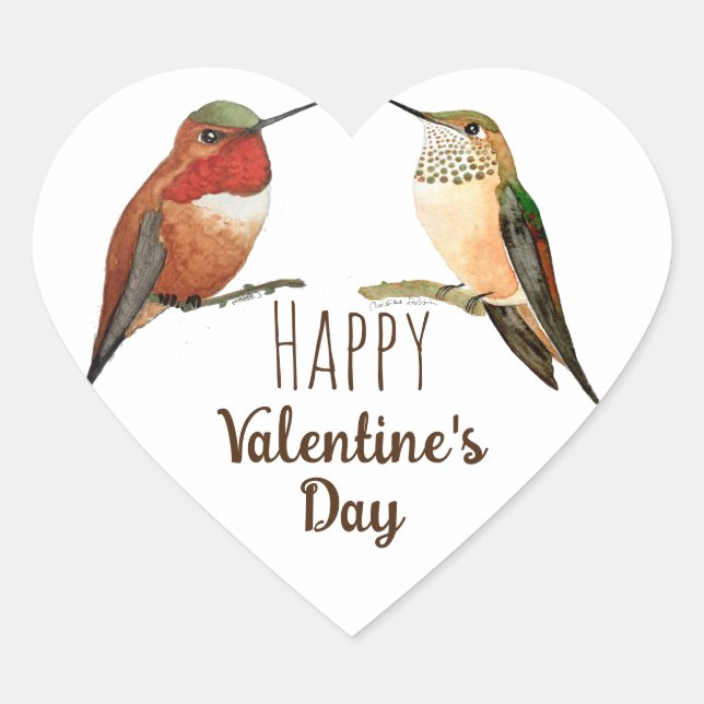 Happy Valentine's Day Hummingbirds   Heart Sticker (Front)