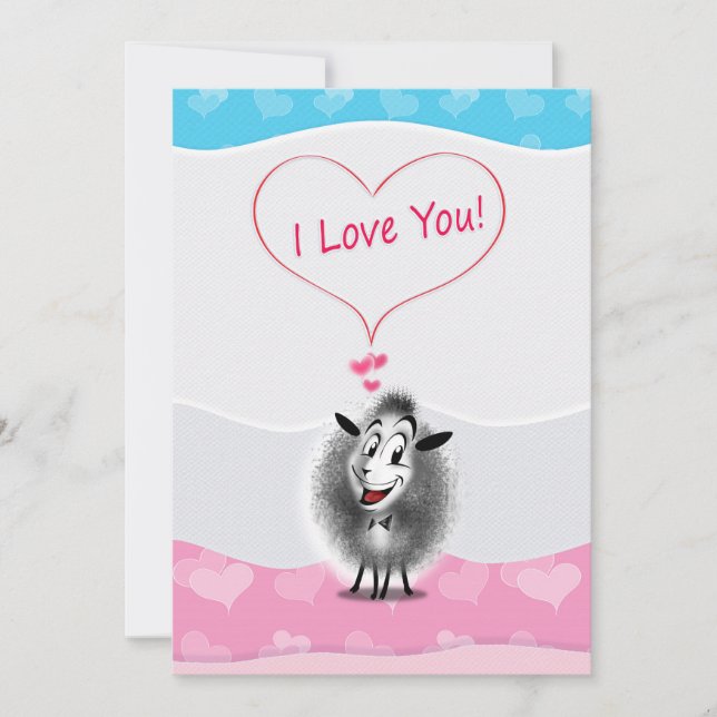 Happy Valentine's Day! I Love  You! Cute Sheep Holiday Card (Front)