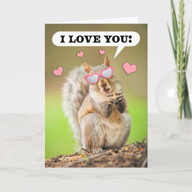 Happy Valentine's Day I Love You Squirrel Humour Holiday Card (Front)