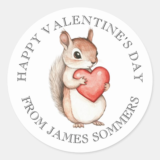 Happy Valentine's Day Kid's Watercolor Animal Classic Round Sticker (Front)