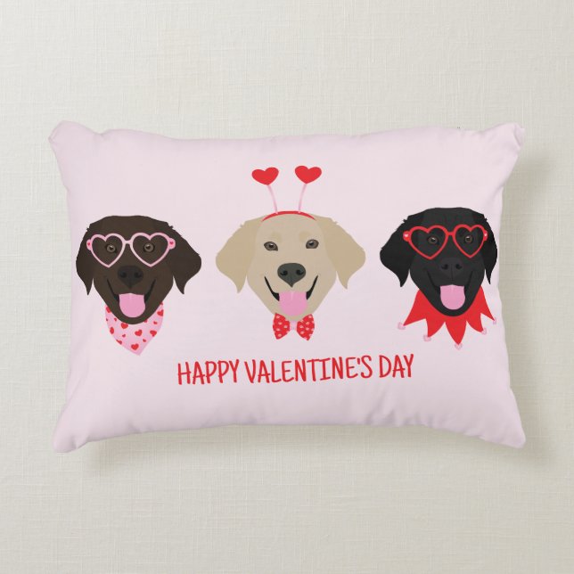 Happy Valentines Day Labrador Retriever Dogs Decorative Cushion (Front)
