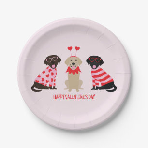 Happy Valentines Day Labrador Retriever Dogs Paper Plate