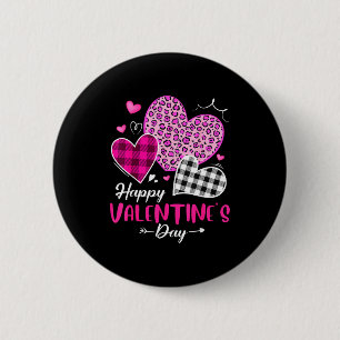 Happy Valentine's Day Leopard And Plaid Hearts Gir 6 Cm Round Badge