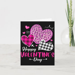 Happy Valentine's Day Leopard And Plaid Hearts Gir Card
