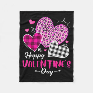 Happy Valentine's Day Leopard And Plaid Hearts Gir Fleece Blanket