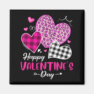 Happy Valentine's Day Leopard And Plaid Hearts Gir Magnet