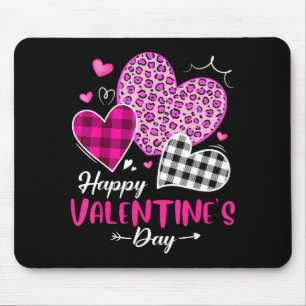 Happy Valentine's Day Leopard And Plaid Hearts Gir Mouse Pad