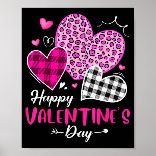 Happy Valentine's Day Leopard And Plaid Hearts Gir Poster