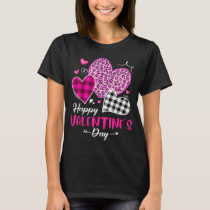Happy Valentine's Day Leopard And Plaid Hearts Gir T-Shirt