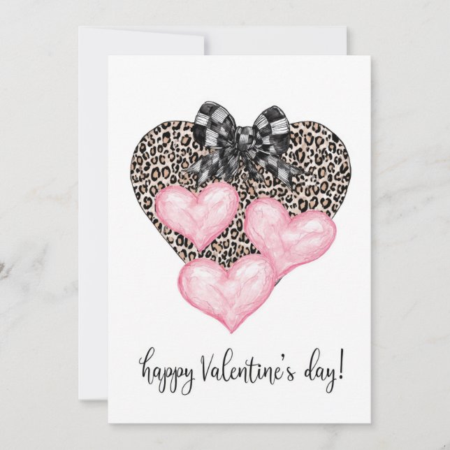 Happy Valentine's Day – Leopard Heart & Bow Card (Front)