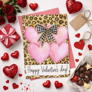 Happy Valentine's Day – Leopard Hearts & Bow Card