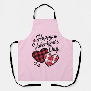Happy Valentines Day Leopard Plaid Love Heart Apron