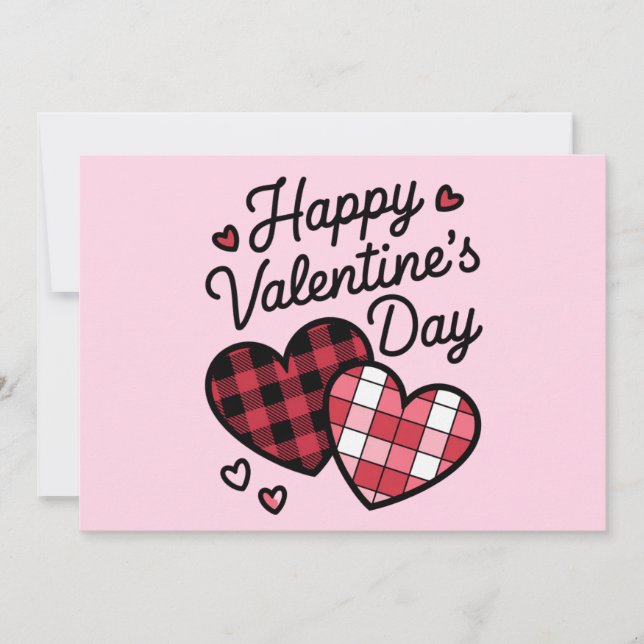 Happy Valentines Day Leopard Plaid Love Heart  Invitation (Front)