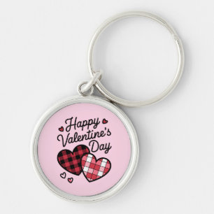 Happy Valentines Day Leopard Plaid Love Heart Key Ring
